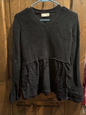Altar'd State Black V-Neck Knit Peplum Sweater